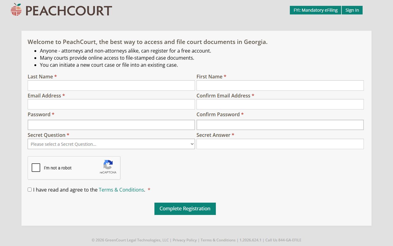 Jefferson County court dockets PeachCourt registration fields
