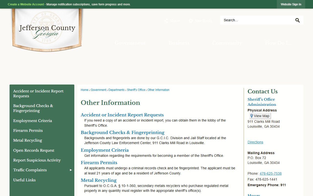 Jefferson County arrest records sheriff reports and background checks page