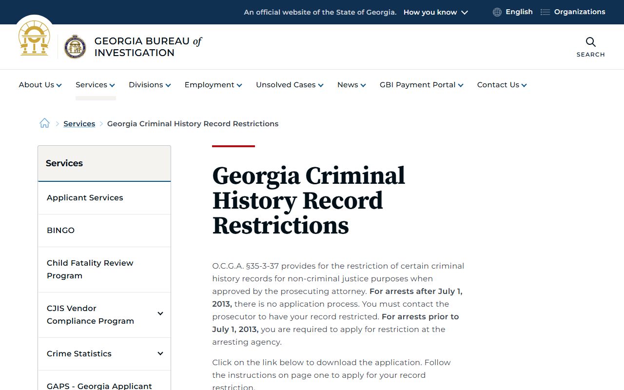 Jefferson County arrest records GBI record restriction page