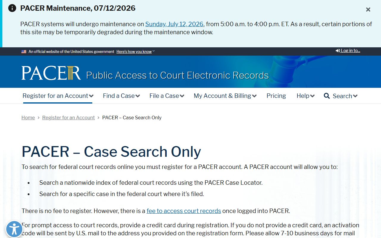 Jefferson County criminal court records PACER registration source