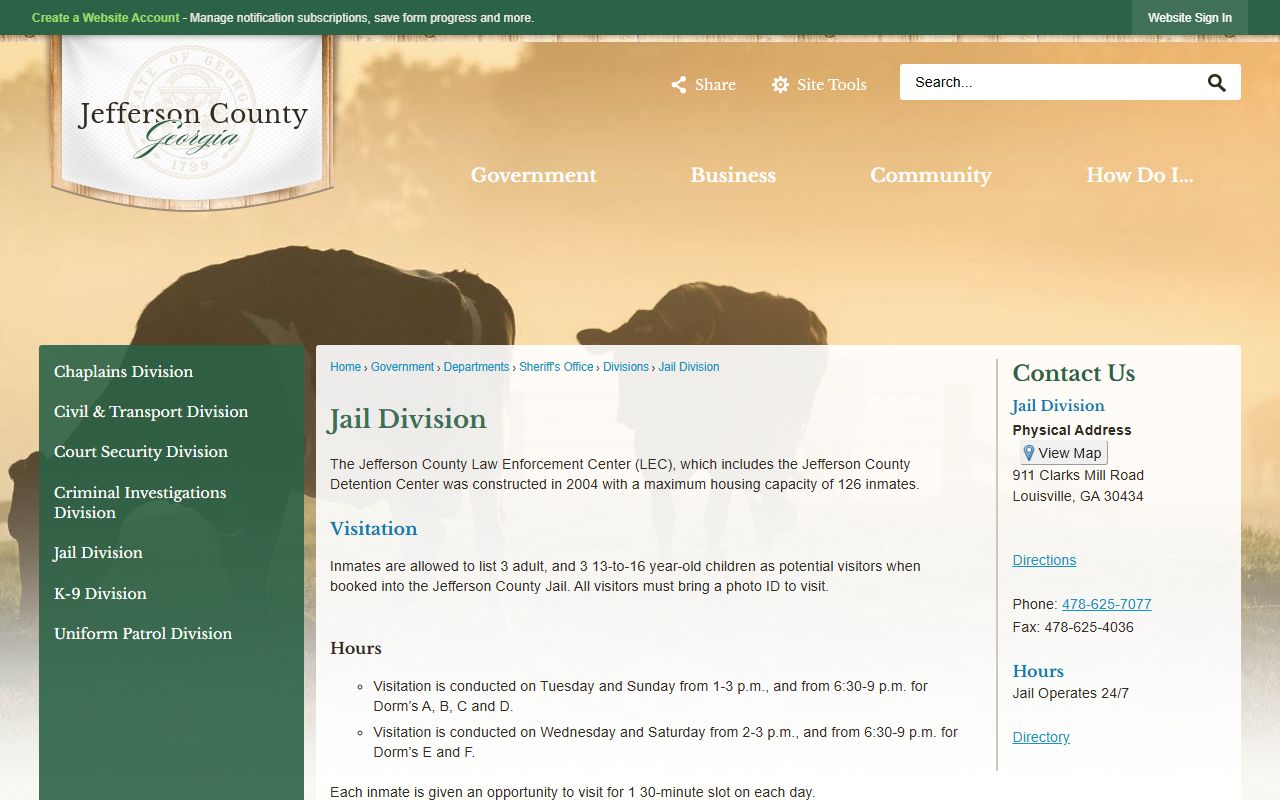 Jefferson County inmate search Jail Division page