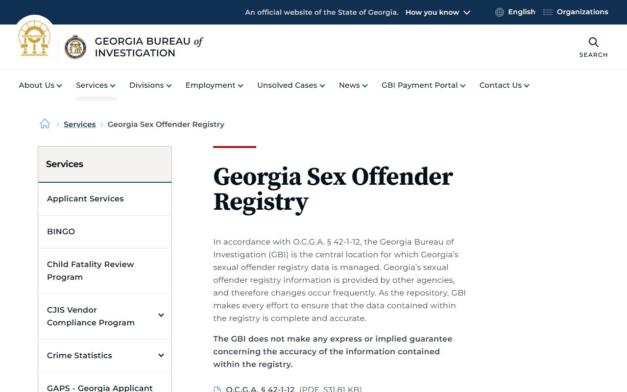 Jefferson County inmate records GBI sex offender registry service